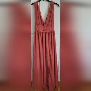 Lulus Heavenly Hues Rusty Rose Long Maxi V-neck Dress Small